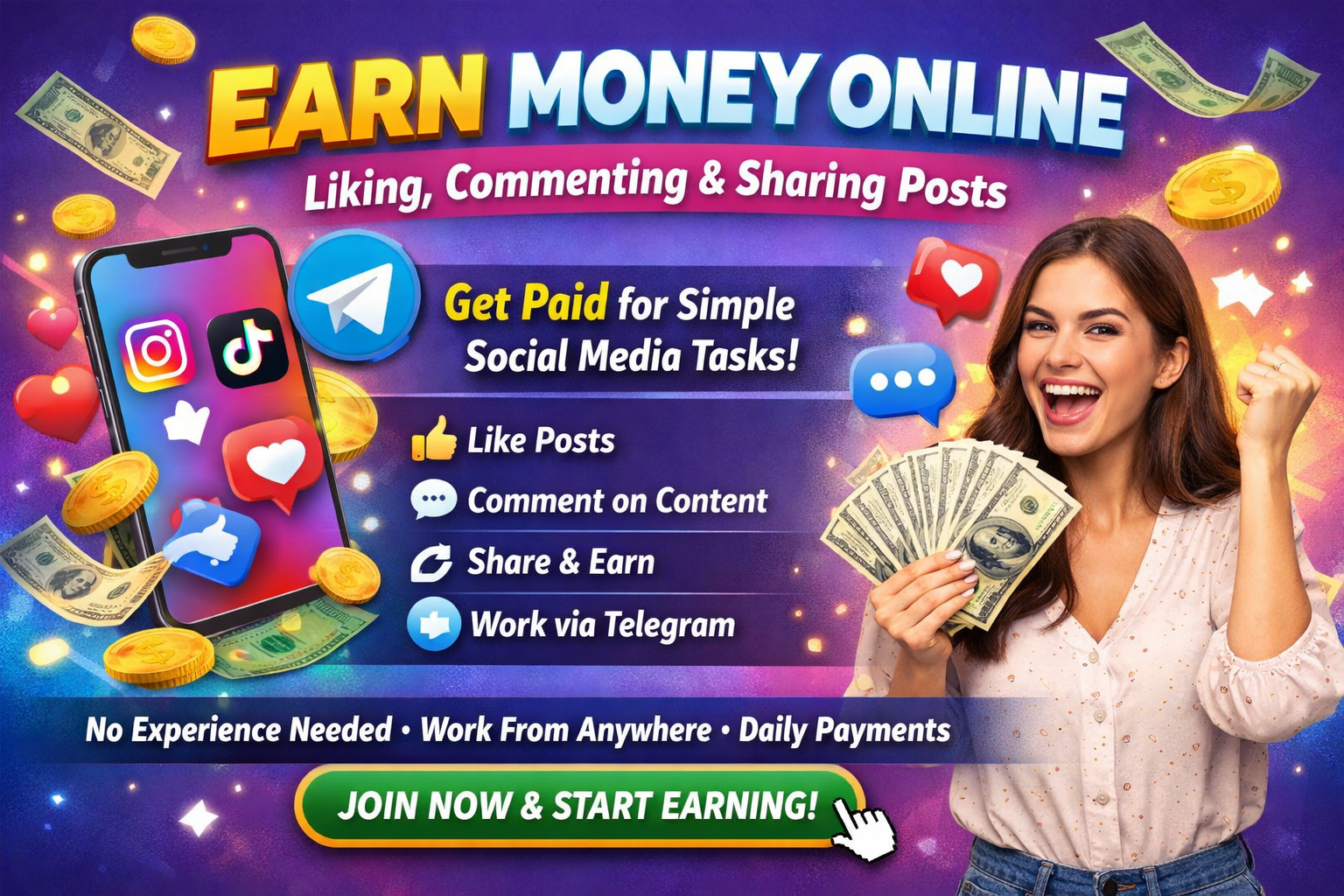 Earn Money Online by Liking, Commenting & Sharing Social Media Posts
